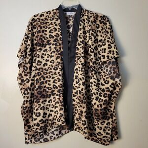 Jovie Womens Leopard Print Kimono Cardigan Open Front Brown Tan OS